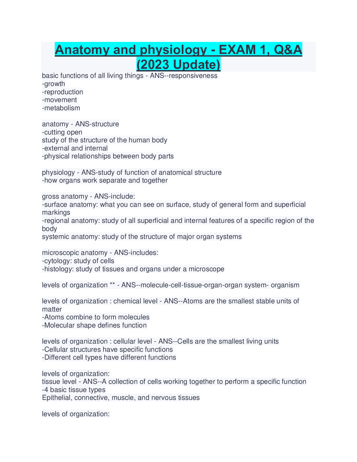 Preview image for Anatomy and physiology - EXAM 1, Q&A (2023 Update)